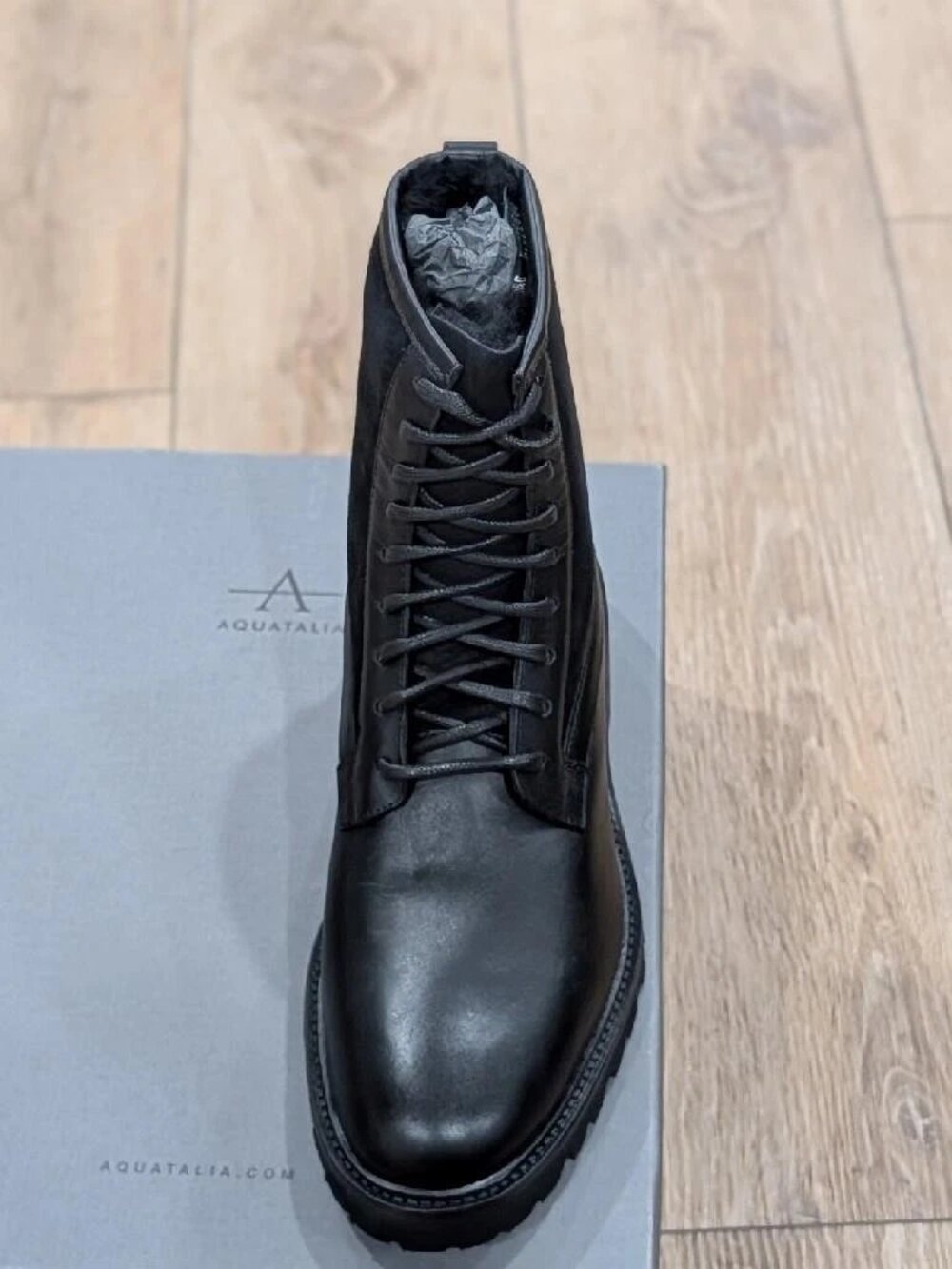 $625 Mens Aquatalia "Gitano" Leather/Shearling Lace Up Combat Boots Black 10.5 - Picture 2 of 7